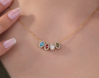 Gifts For Mother's Day, Oval Shaped Birthstone Necklaces, Personalized Gifts, Mothers Family Birthstone Necklace, Necklace For Grandmothers