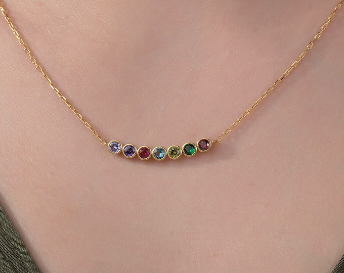 Gifts For Mother's Day, Mothers Family Birthstone Necklace, Personalized Gift, Custom Silver Birthstone Necklace, Birthday Gift For Grandmas