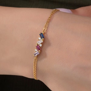 14K Gold Baguette Birthstone Bracelet, Personalized Gift, Custom Made Mothers Birthstone Bracelet, Gift For Grandmas, Best Gift For Mothers