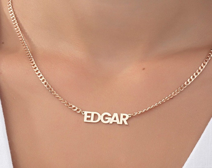 Gifts For Mother's Day, Silver Dainty Name Necklaces For Women, Moms Gift, 14K Gold Name Plate Curb Cuban Chain, Personalized Birthday Gifts