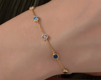 Gifts For Mother's Day, 14K Gold Birthstone Bracelet, Personalized Gifts, Silver Spaced Birthstone Bracelet, Custom Made Birthstone Bracelet