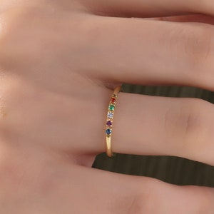 14K Gold Dainty Birthstone Ring, Custom Stackable Birthstone Ring, Mothers Family Birthstone Ring, Personalized Gift, Best Gift For Mothers