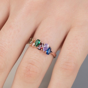 14K Gold Teardrop Birthstone Rings, Birthday Gift For Mothers, 10K Pear Shape Birthstone Rings, Personalized Jewelry, Best Gift For Mothers