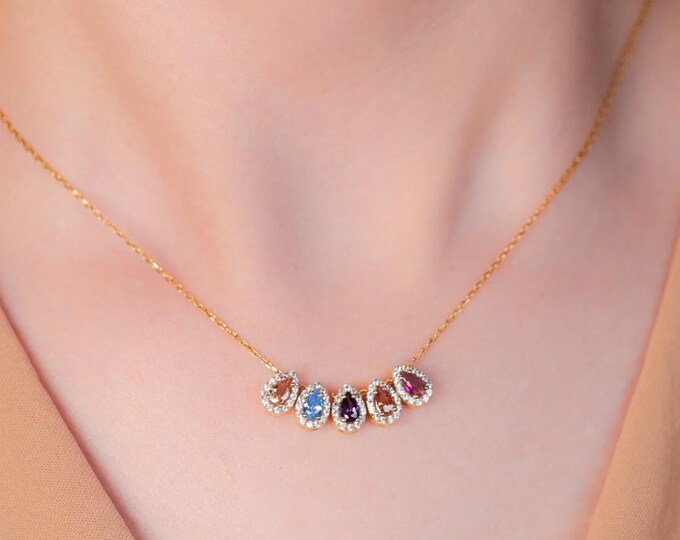 Gifts For Mother's Day, Mothers Birthstone Necklaces, Personalized Gift For Mom, Custom Pear Birthstone Necklace, Teardrop Gemstone Pendants