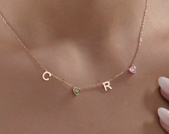 Gifts For Mother's Day, 18K Gold Family Name Initial Necklace For Women, Moms Gift, 14K Letter Heart Birthstone Necklace, Personalized Gifts