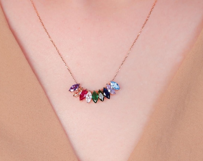 Gifts For Mother's Day, Mothers Family Birthstone Necklace, Marquise Shaped Birthstone Necklaces, Birthday Gifts For Mom, Personalized Gifts