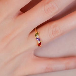 14K Gold Marquise Shaped Birthstone Ring, Personalized Gifts, Mothers Family Birthstone Rings, Gift For Grandmothers, Best Gift For Mothers