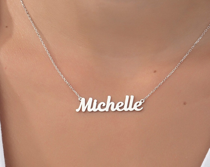 Gifts For Mother's Day, Sterling Silver Name Necklace, Personalized Gift, 14K Solid Gold Name Pendants, Gold Plated Name Necklace, Moms Gift