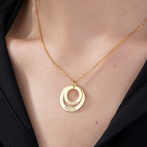 14K Gold Multiple Name Necklaces, Silver Name Engraved Circle Pendants, Family Necklaces For Mom, Personalized Gifts, Best Gift For Mothers