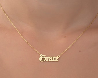 Gifts For Mother's Day, 14K Gold Old Font Name Necklace, Personalized Gift For Her, Moms Gift, Silver Name Pendant, Gold Plated Name Pendant