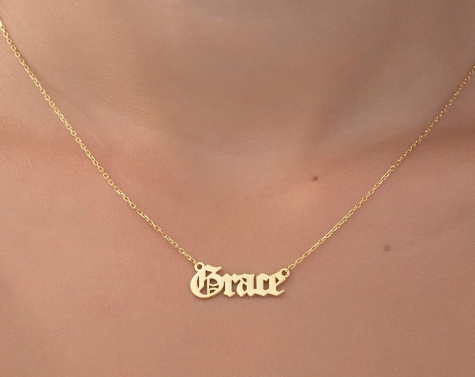 Gifts For Mother's Day, 14K Gold Old Font Name Necklace, Personalized Gift For Her, Moms Gift, Silver Name Pendant, Gold Plated Name Pendant
