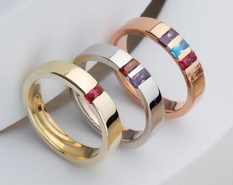 Gifts For Mother's Day, 14K Solid Gold Baguette Birthstone Ring, Gift For Mothers, Custom Made Initial Birthstone Ring, Personalized Jewelry
