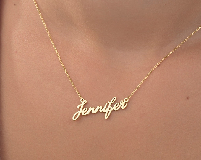 Gifts For Mother's Day, 18K Solid Gold Name Necklace, Custom Made Necklace, 14K Gold Name Plate Pendant, Personalized Jewelry, Gift For Mom