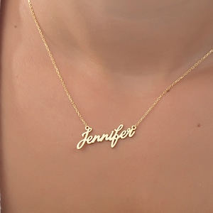 18K Solid Gold Name Necklace, Custom Made Necklace, 14K Gold Name Plate Pendant, Personalized Jewelry, Gift For Mom, Best Gift For Mothers