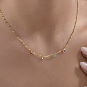 14K Solid Gold Curb Chain Birthstone Necklaces, Custom Made Birthstone Necklaces For Mom, Personalized Gifts For Her, Best Gift For Mothers