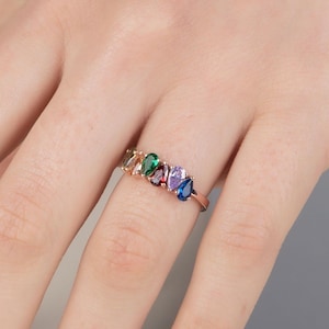 14K Gold Pear Shaped Birthstone Rings, Teardrop Birthstone Ring, Personalized Gifts, Mothers Family Birthstone Rings, Best Gift For Mothers