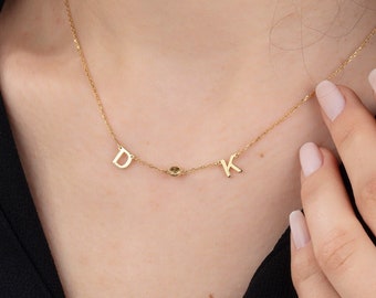 14K Gold Letter Birthstone Necklaces, Birthday Gift For Her, Silver Name Initial Necklace, Personalized Gift For Mom, Best Gift For Mothers