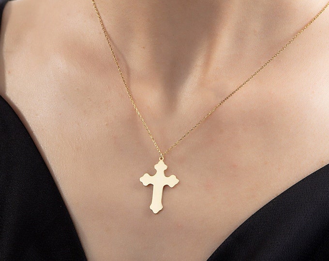 Gifts For Mother's Day, 18K Gold Dainty Cross Necklaces, Moms Gift, 14K Solid Gold Cross Pendants, Religious Jewelry, Birthday Gifts For Her