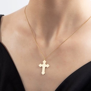 18K Gold Dainty Cross Necklaces, Moms Gift, 14K Solid Gold Cross Pendants, Religious Jewelry, Birthday Gifts For Her, Best Gift For Mothers