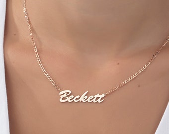 14K Gold Name Necklaces For Women, 18K Solid Gold Figaro Chain Name Necklace, Personalized Jewelry, Anniversary Gift, Gifts For Christmas