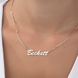 14K Gold Name Necklaces For Women, 18K Solid Gold Figaro Chain Name Necklace, Personalized Jewelry, Anniversary Gift, Best Gift For Mothers