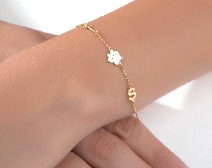Gifts For Mother's Day, 14K Gold Pets Name Initial Bracelets, 18K Cat Dog Paw Letter Bracelets, Pets Memorial Gifts, Best Gift For Pets Mom