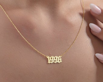 18K Pure Gold Child's Birth Date Necklaces, Personalized Gifts For Mom, 14K Gold Lucky Number Necklace, Gift For Her, Gifts For Christmas