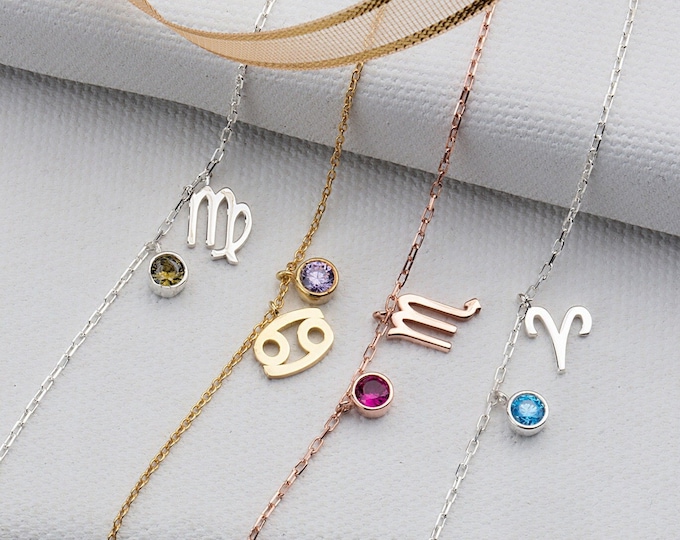 Gifts For Mother's Day, 14K Gold Zodiac Sign Birthstone Bracelets, 18K Gold Zodiac Charm Bracelets, Zodiac Jewelry, Birthday Gifts For Women