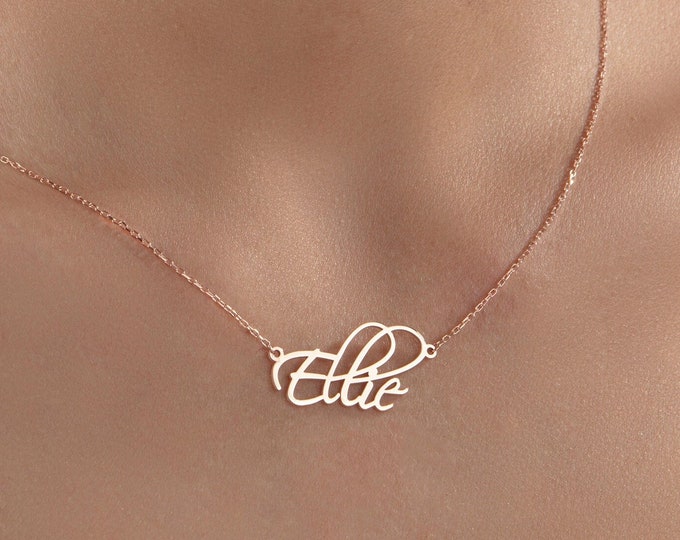 Gifts For Mother's Day, 18K Solid Gold Dainty Name Necklaces, Gifts For Mom, 14K Gold Handmade Name Pendants, Personalized Jewelry For Women