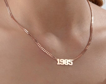 18K Gold Special Date Necklaces, 14K Gold Name Curb Chain Necklaces, Child's Birth Date Necklace, Personalized Gifts, Best Gift For Mothers