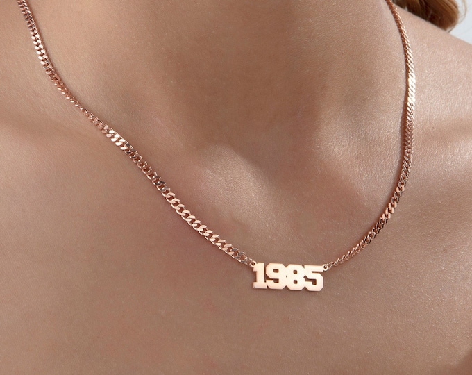 Gifts For Mother's Day, 18K Gold Special Date Necklaces, 14K Gold Name Curb Chain Necklaces, Child's Birth Date Necklace, Personalized Gifts