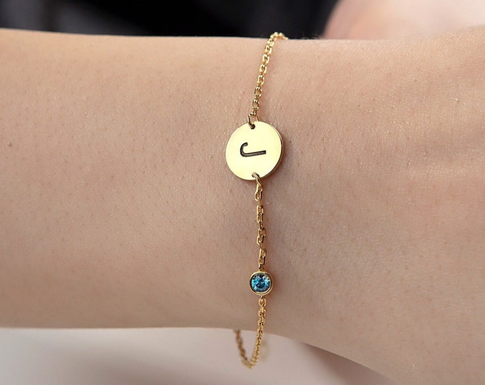 Gifts For Mother's Day, 14K Gold Initial Letter Birthstone Disc Bracelet, Personalized Gift, 18K Gold Name Bracelet, Family Bracelet For Mom
