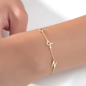 Presentes para o dia das mães, pulseiras de pedra de nascimento do signo do zodíaco de ouro 14K, pulseiras de prata com iniciais de nome, pulseiras com pingentes de letras, presentes personalizados