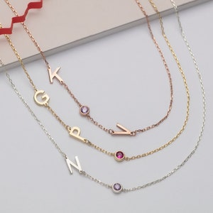 Presentes para o dia das mães, colar de letras de pedra de nascimento de ouro 14K, presente personalizado, colar com inicial de nome de prata, presente de aniversário para a mãe