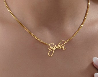 Gifts For Mother's Day, 18K Solid Gold Dainty Name Necklaces, 14K Curb Chain Name Necklace, Birthday Gift For Her, Personalized Gift For Mom