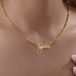 18K Solid Gold Dainty Name Necklaces, 14K Curb Chain Name Necklace, Birthday Gift For Her, Personalized Gift For Mom, Best Gift For Mothers