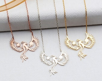 Gifts For Mother's Day, Silver Phoenix Firebird Necklace For Women, 14K Solid Gold Simurgh Phoenix Pendant, Daily Use Jewelry, Birthday Gift