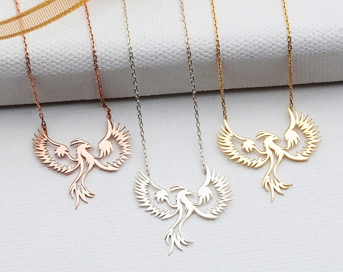 Gifts For Mother's Day, Silver Phoenix Firebird Necklace For Women, 14K Solid Gold Simurgh Phoenix Pendant, Daily Use Jewelry, Birthday Gift