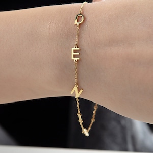 Presentes para o dia das mães, pulseiras com iniciais de ouro 18K para mulheres, presente de aniversário para a mãe, pulseira com letras de ouro maciço 14K, presentes personalizados