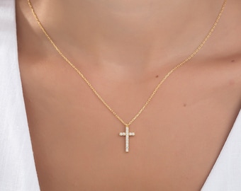 Gifts For Mother's Day, 14K Gold Dainty Diamond Cross Necklaces, Silver Zircon Cross Pendants, Birthday Gifts For Mothers, Religious Jewelry