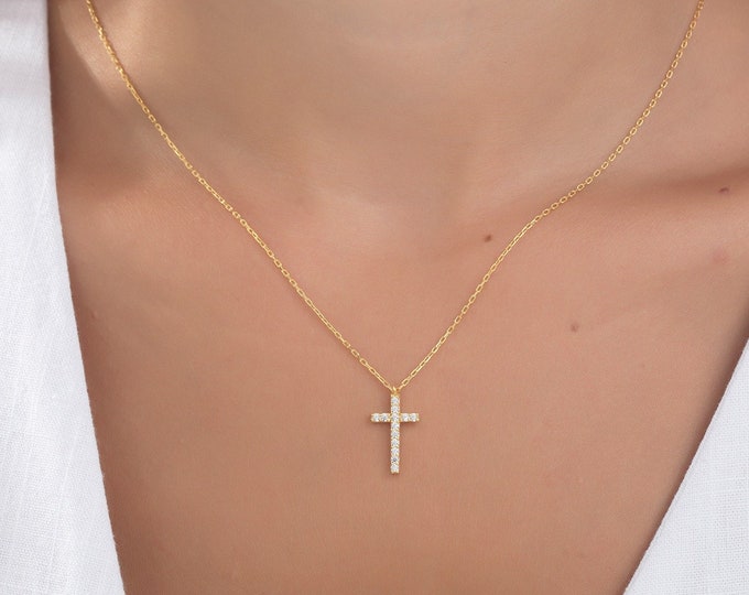 Gifts For Mother's Day, 14K Gold Dainty Diamond Cross Necklaces, Silver Zircon Cross Pendants, Birthday Gifts For Mothers, Religious Jewelry