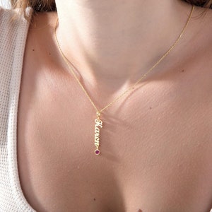 Zilveren naamkettingen geboortesteen, gepersonaliseerde cadeaus voor vrouwen, 14K gouden naamhangers, geboortesteenkettingen voor moeder, beste cadeau voor moeders