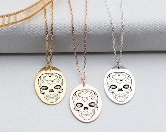 Sterling Silver Skull Necklace, Halloween Skeleton Necklace, 14K Gold Layering Skull Pendants, Birthday Gift For Her, Best Gift For Mothers