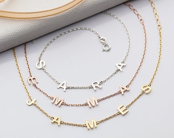Gifts For Mother's Day, 14K Gold Name Initial Bracelet, Silver Letter Bracelet For Women, Moms Gift, Personalized Gift, Family Name Bracelet
