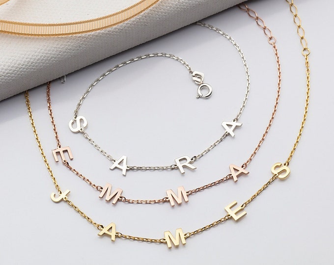 Gifts For Mother's Day, 14K Gold Name Initial Bracelet, Silver Letter Bracelet For Women, Moms Gift, Personalized Gift, Family Name Bracelet