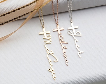 14K Gold Cross Necklace For Women, Custom Made Silver Name Necklace Personalized Gift For Her, Birthday Gift For Mom, Best Gift For Mothers