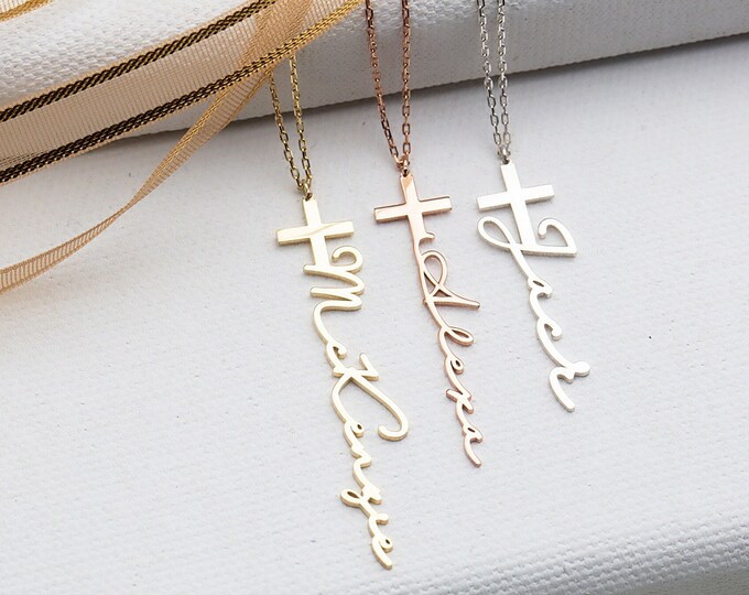 Gifts For Mother's Day, 14K Gold Cross Necklace For Women, Custom Made Silver Name Necklace Personalized Gift For Her, Birthday Gift For Mom