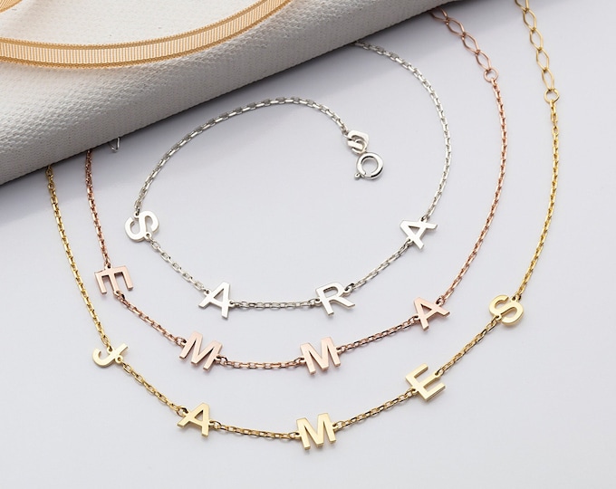 Gifts For Mother's Day, 14K Solid Gold Name Initial Bracelets, Personalized Gifts, 18K Gold Letter Bracelets For Women, Custom Made Jewelry