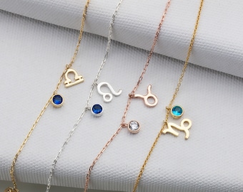 Gifts For Mother's Day, 14K Gold Zodiac Birthstone Charm Bracelets, Sterling Silver Zodiac Bracelet, Personalized Gifts, Custom Made Jewelry