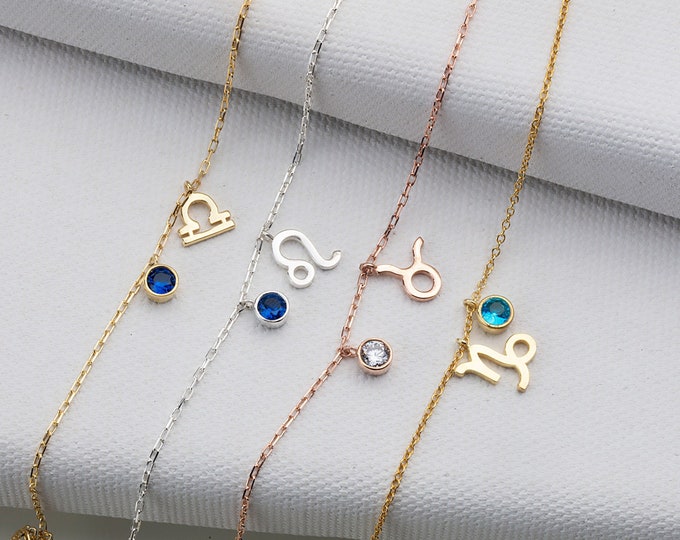 Gifts For Mother's Day, 14K Gold Zodiac Birthstone Charm Bracelets, Sterling Silver Zodiac Bracelet, Personalized Gifts, Custom Made Jewelry